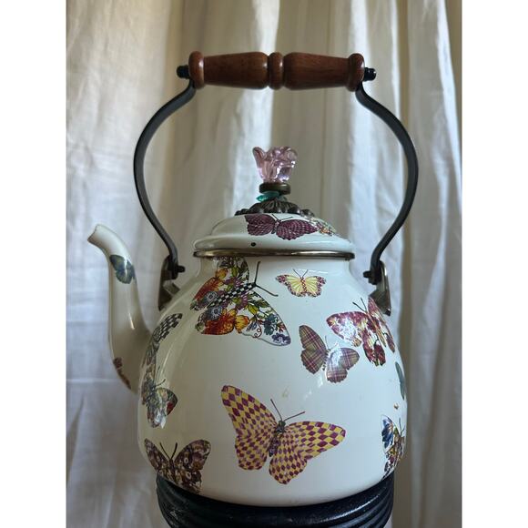 Mackenzie Childs Butterfly Garden Tea Kettle DAMAGED READ DISPLAY ONLY ! - Picture 2 of 16